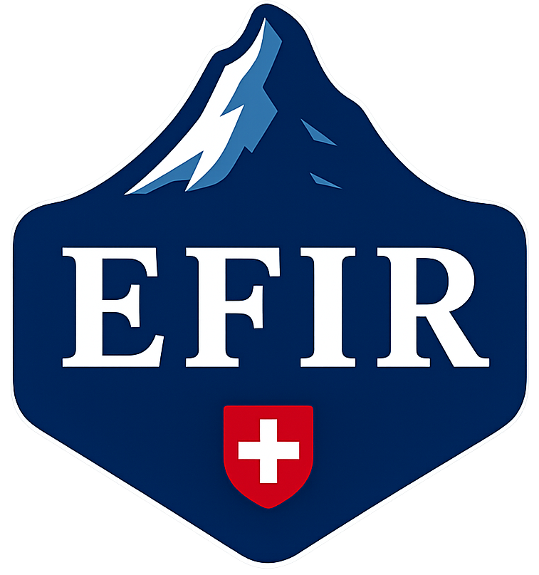 lotters-profilsystem-fuer-hochwertige-terrassen Blaues Wappen mit einem Berg, dem Text "EFIR" und einem Schweizer Kreuz.