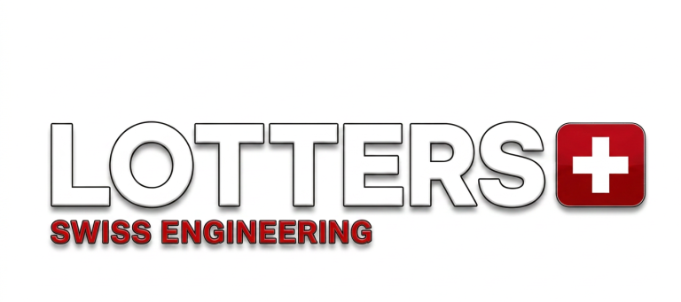 HöhenverstellbareStellfüße für den Bodenausgleich Logo von Lotters Swiss Engineering mit roter und grauer Schrift.